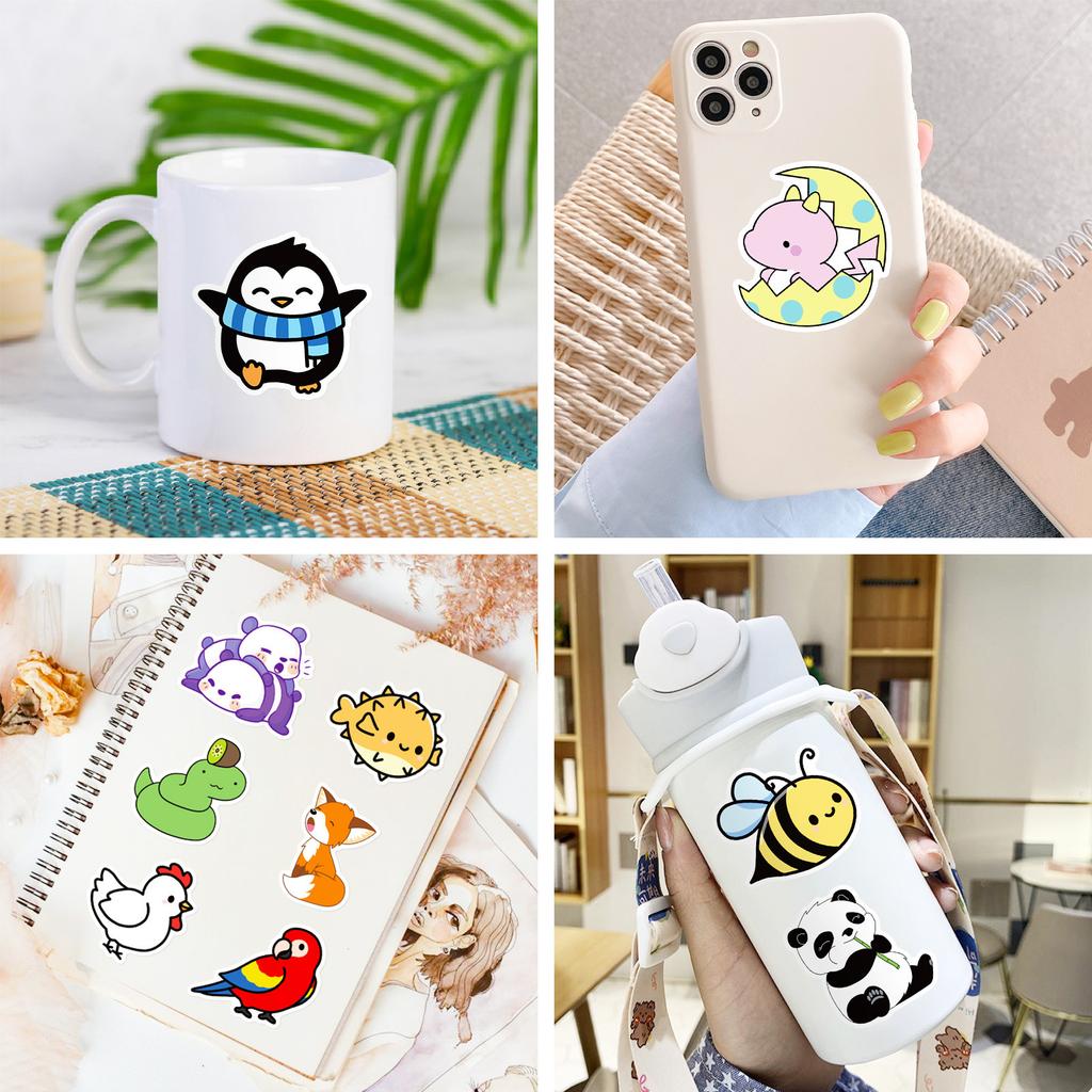 50 Cute Animal Series Stickers, Children'S Educational Cartoons Simplified Wind Small Animal Stickers Luggage