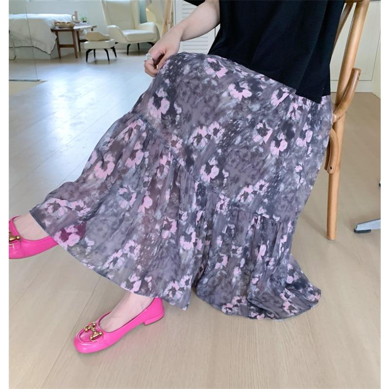 DIMANAF Женское лето 2025 Большой размер Повседневное с коротким рукавом Новое Оверсайз Плиссированное Кружевное С цветочным принтом Длинное Платье-рубашка Свободное Платье