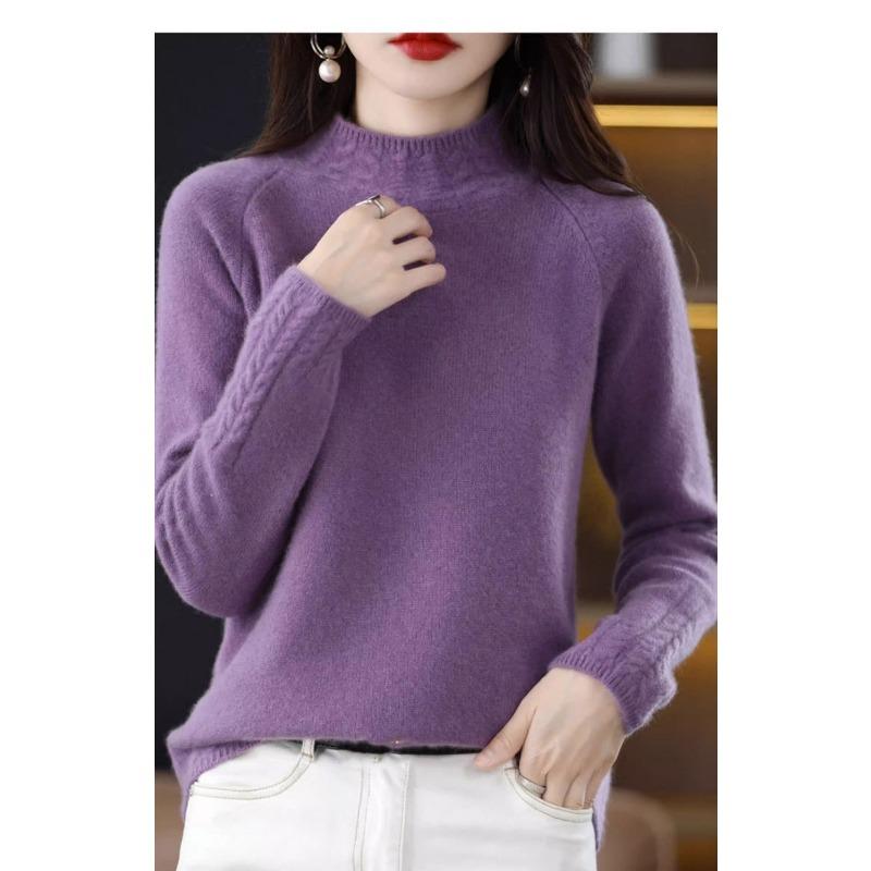 Трикотажный свитер на основе Женский свитер с полувысоким воротником Однотонный вязаный пуловер Теплая удобная рубашка Осень и зима