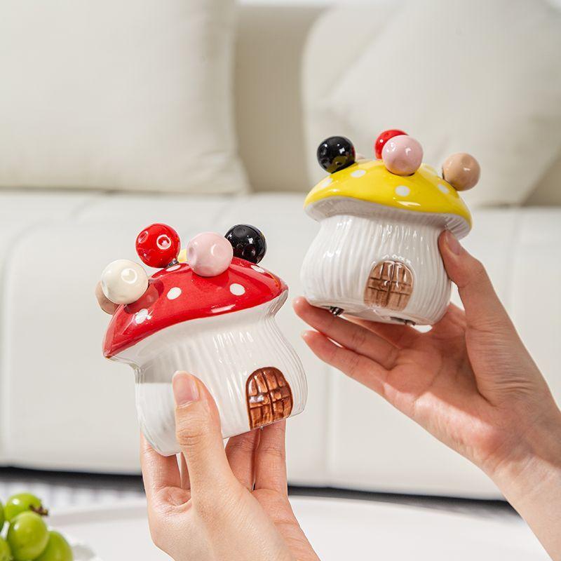 Креативный керамический набор фруктовых вилок в виде грибов Изысканная настольная банка для хранения Домашняя коробка для хранения фруктовых вилок Домашнее украшение Подарок на день рождения