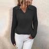 V Neck Turn-Down Collar Long Sleeve Knitted Sweater Autumn Winter Solid Color Slim Sweater Jumper Female Clothing