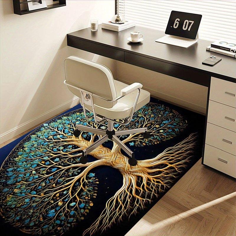 "Golden Tree of Life Wall Art Decor"Office Mat Perfect for Home Decor Office Desk Chair Rugs Chair Carpet for office Polyester Chair Mat Gif