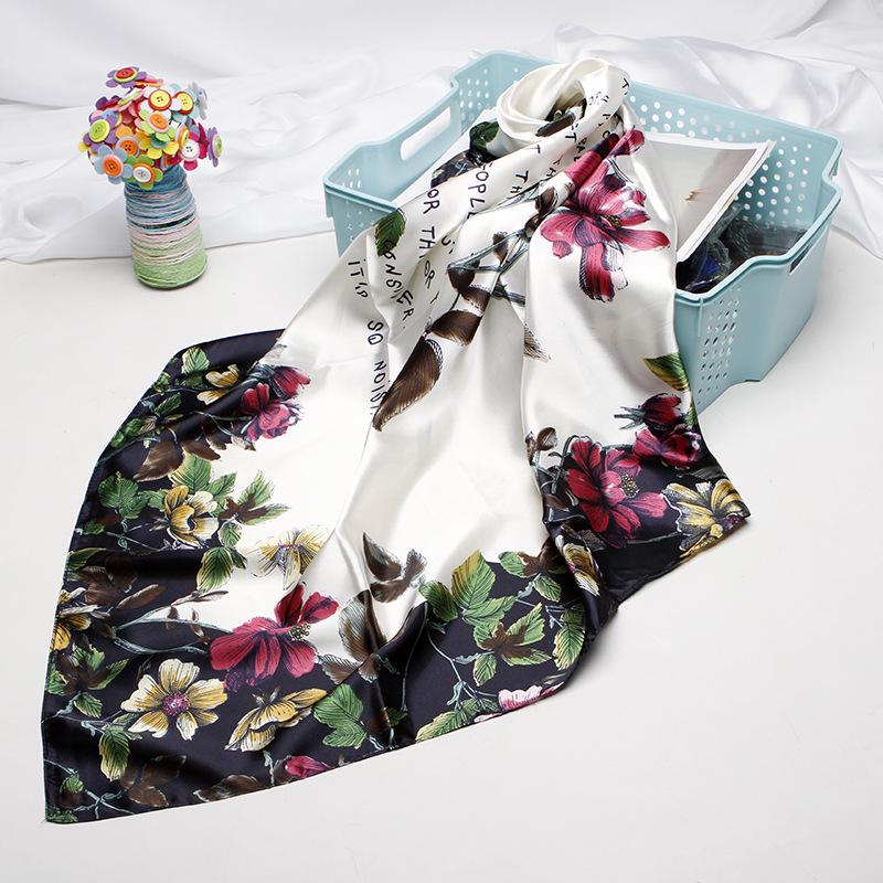 Women Simulation Silk Scarf Female Print Small Square Scarf Temperament Fashion Silk Scarf
