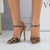 Temperament Pointed Leopard Print 12CM Thin Heels Sandals Cover Toe  Patent Leather Buckle Strap Stilettos Women Shoes Summer