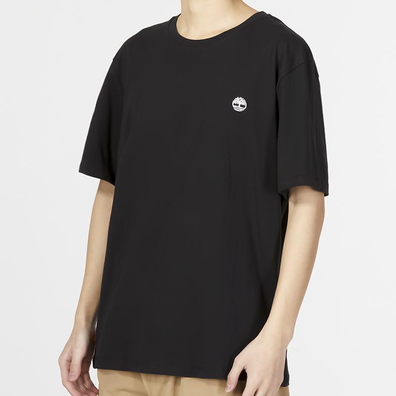 Timberland Однотонная спортивная повседневная футболка с круглым вырезом и коротким рукавом с заниженной линией плеч, мужские топы, черный цвет A6DKU-001