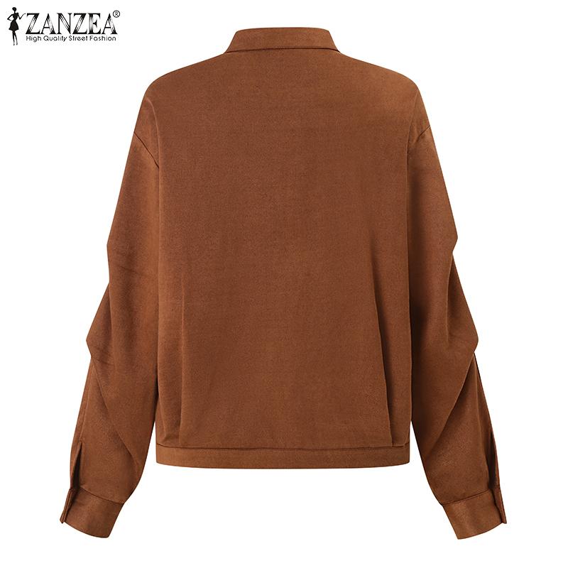 ZANZEA Женские осенние куртки с воротником-стойкой и длинным рукавом, свободные карманы