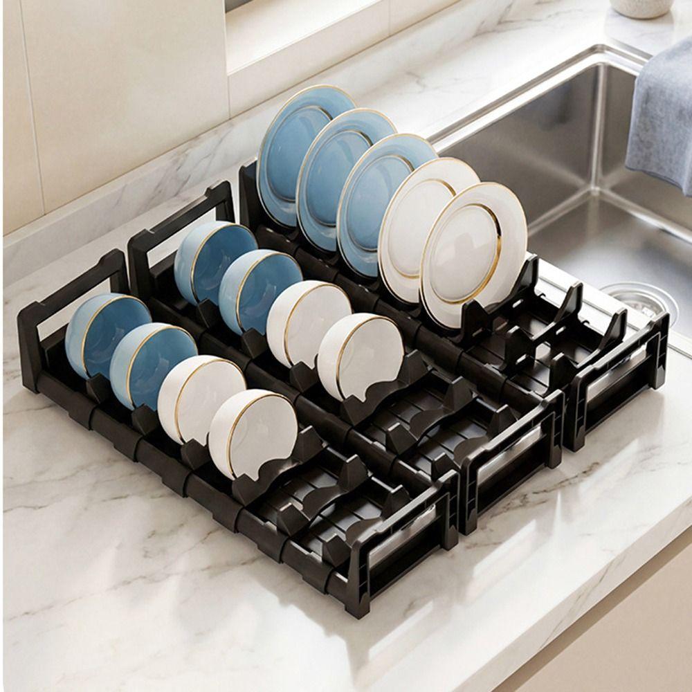 Adjustable Kitchen Dish Holder Built-in Plate Divider Stand Cabinet Dish Organizer Over-the-Sink