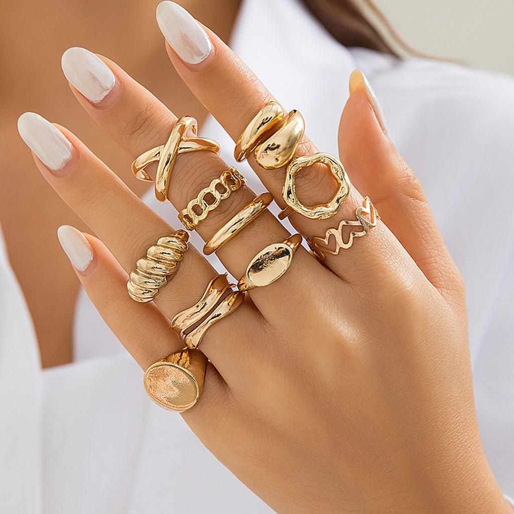 Fashion Women's 10 Piece Ring Set - Ladies Ring Metal Ring Glossy Ring Metal Ring Holiday Gift