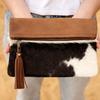 Cowhide Leather Clutch , Leather  Handmade Bag