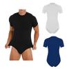 Men's Short Sleeve Undershirt Bodysuit Solid Color Leotard Top Clubwear