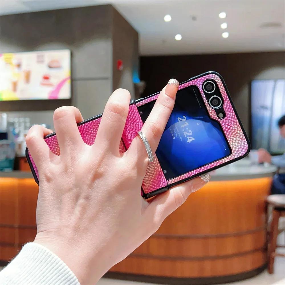 Чехол для телефона с градиентным цветным кольцом для Samsung Galaxy Z Flip 6 5 4 3 Flip6 Flip5 Flip4 Flip3 5G из искусственной кожи