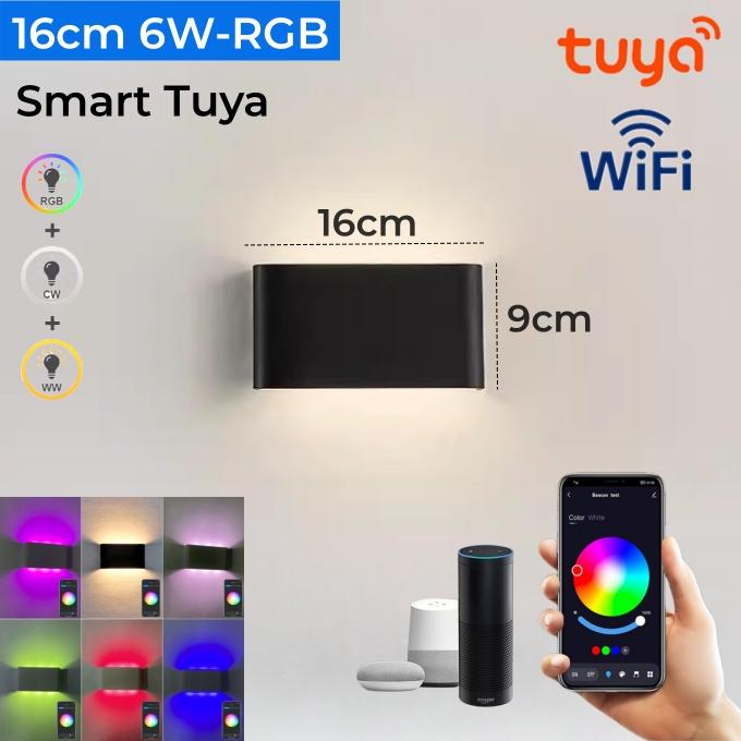 Tuya Smart LED RGB Wall Lamp Rectangle Dimmable Up Down Sconce Bedroom Vanity APP Voice Control Mirror Front Wall Lights Fixture