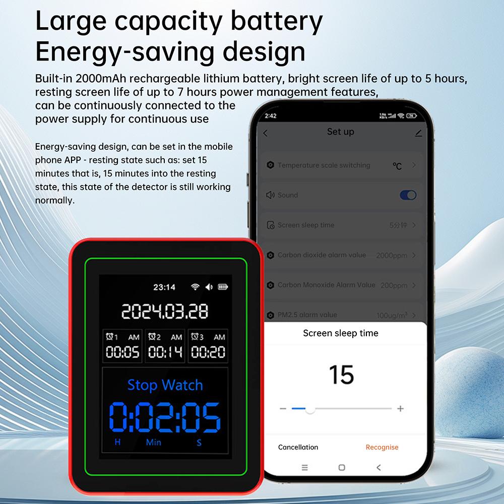 Air Quality Detector TFT Display AQI PM0.3 PM1.0 PM2.5 PM10 CO CO2 TVOC HCHO Tester Tuya WiFi -Compatible Home Supply