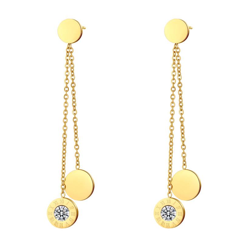 Серьги-подвески с римскими цифрами, женские, из титановой стали, не выцветающие, высокого качества, с инкрустацией цирконием, модные серьги из нержавеющей стали