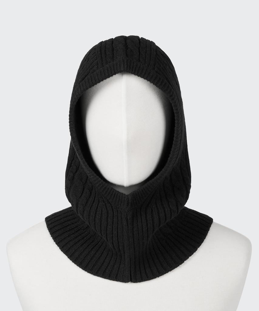 MUSINSA STANDARD Lambswool Cable Knit Balaclava [Black]