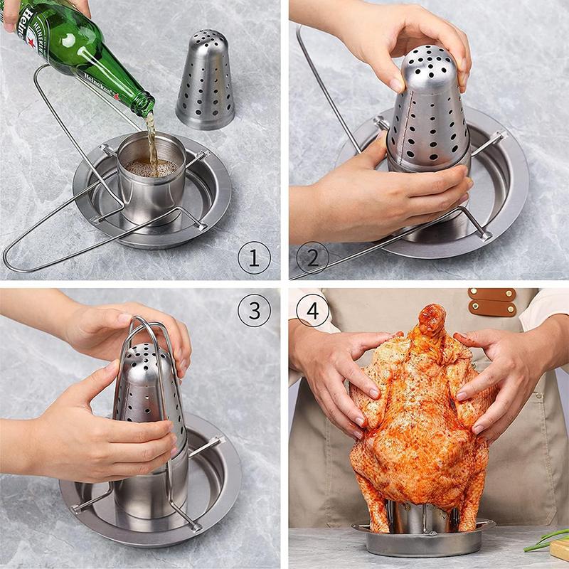 Stainless Steel Chicken Roaster Rack Chicken Holder For Grill And Smoker Roasting Chicken Stand BBQ Tool Kitchen Party Supplies