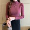 Women Autumn Winter Knitted Sweater Half High Collar Solid Color Underlay All Match Long Sleeve Top EMA