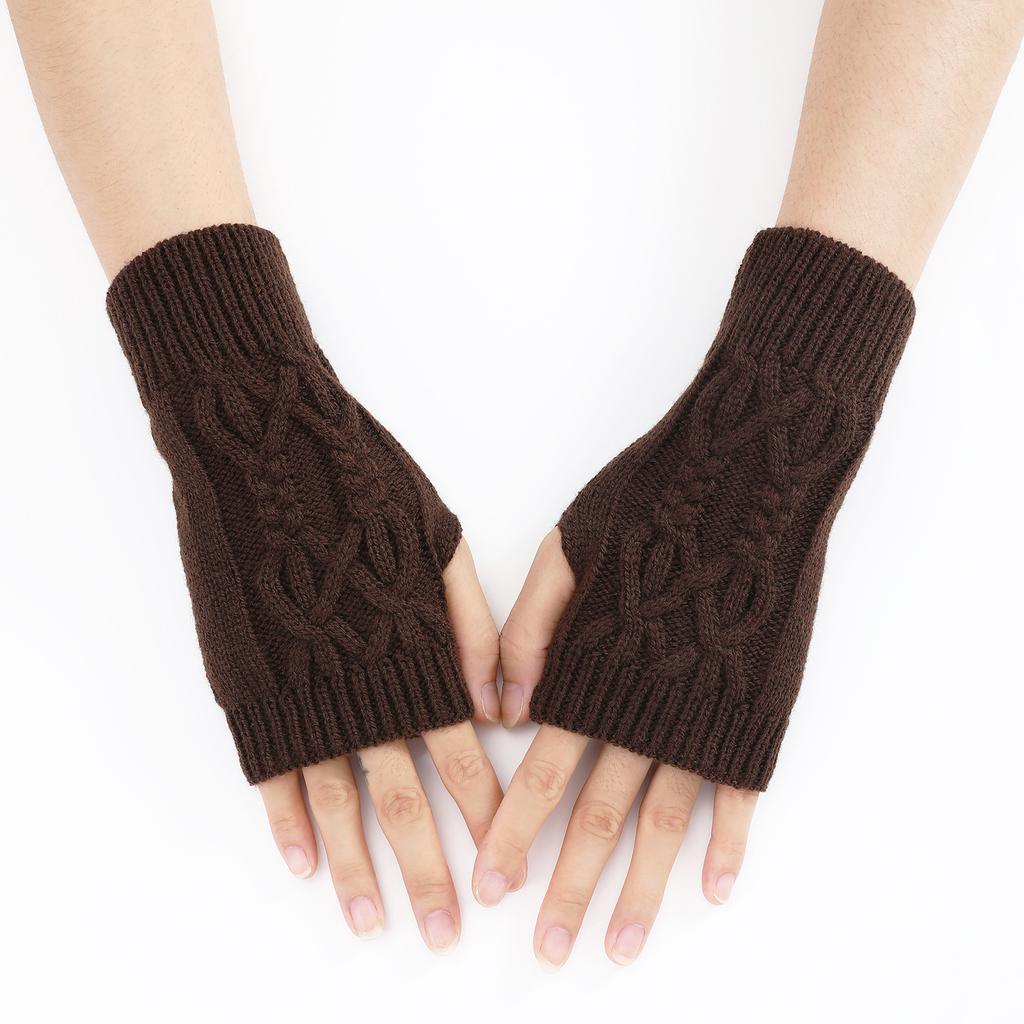 Warm Wool Fingerless Wrist Gloves Women Winter Knitted Half Finger Arm Cover Long Sleeve Gothic Crochet Twist Pattern Mittens