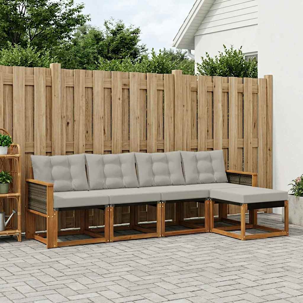 Outdoor Sofa Set with Cushions 5 pcs Natural and Light Grey