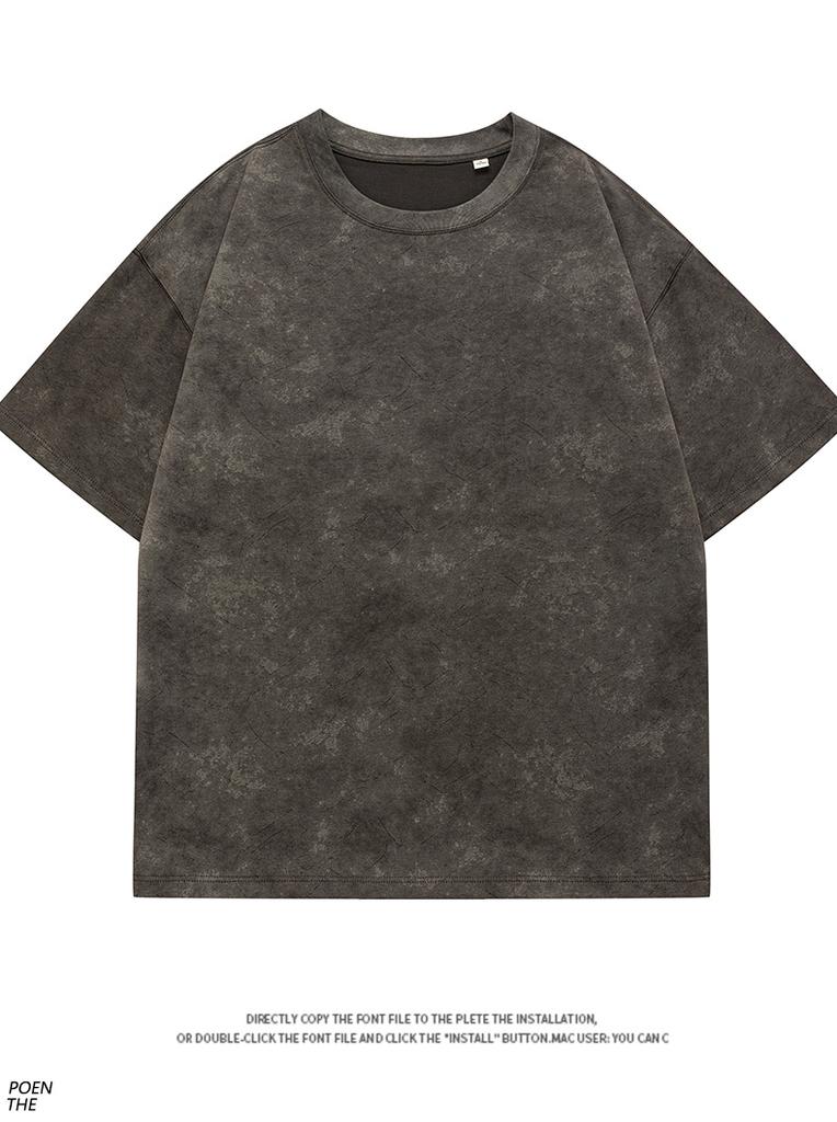 100% Cotton Tie-Dye High Weight Heavy Insertion Shoulder Sleeve Loose Round Neck T-shirt