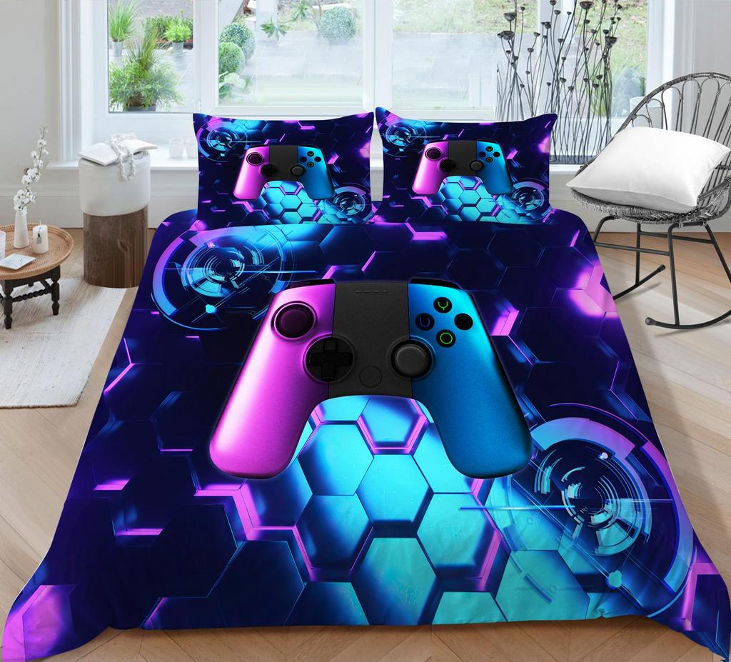 Постельные принадлежности для игрока, ткань из микрофибры, игровой автомат, пододеяльник и наволочка с принтом, подходят для домашнего украшения комнат для мальчиков и мужчин, любителей игр
