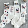 Женские белые носки Y2k, комплект забавных носков с милой улыбкой, 5 пар хлопковых носков Kawaii с сердечками в консервативном стиле Harajuku