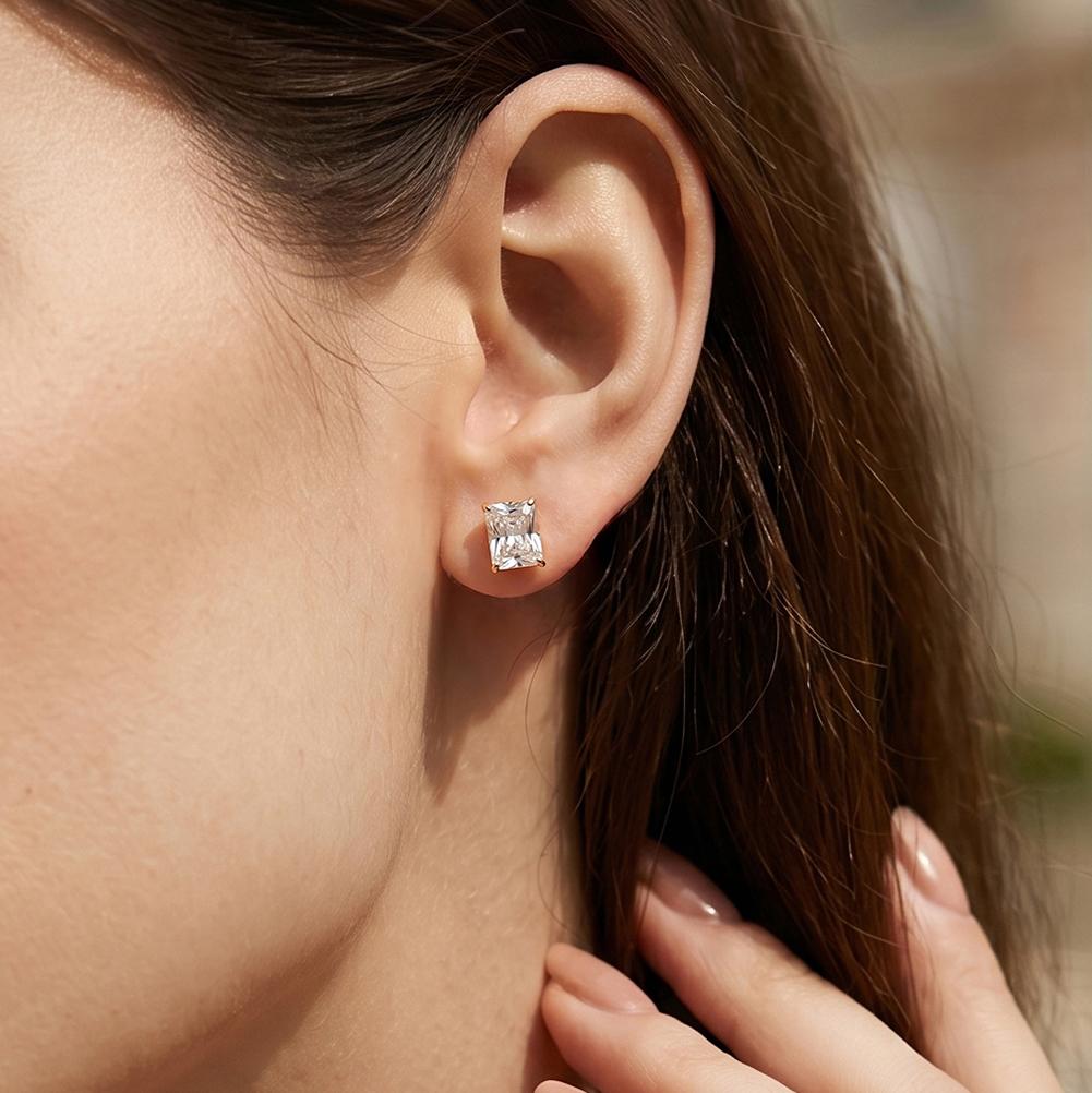 316 Stainless Steel 18K PVD Gold Plated Radiant Cut 5A Cubic Zircon Stud Earrings, Non Tarnish Elegant Daily Jewelry for Women
