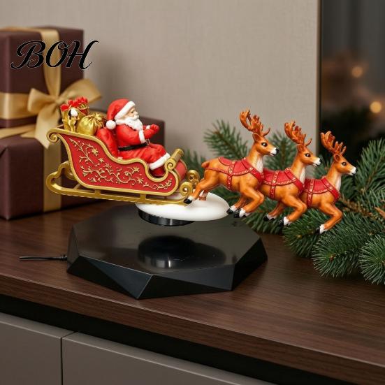 Rotating Santa Claus Display Floating Sleigh, Flying Sleigh Magnetic Levitation Christmas Display, Collectibles for Friends Tabletop Decor Home,