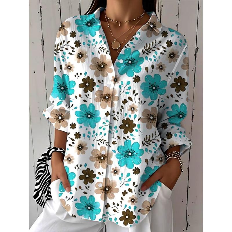 Women's Shirts Floral Graphic Stylish Casual Long Sleeved Shirt Collar Regular Tops Daily Going out Buttons Women's Clothing