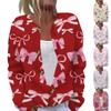 Women's Fashion Bow Print Long Sleeve Knitted Cardigan Button Down Jacket
