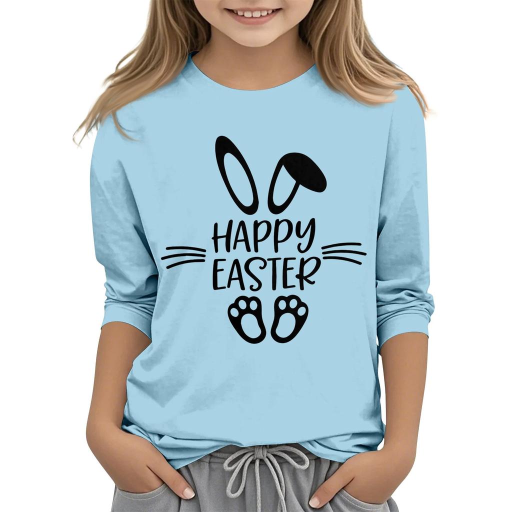 Повседневная футболка с круглым вырезом и пасхальным принтом, с рукавами 7 точек для детей