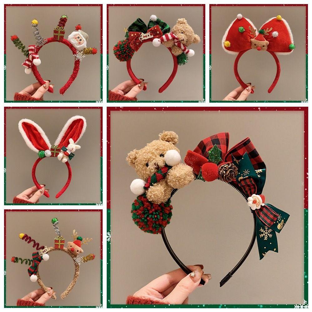 Elk Hair Hoop Antlers Headband Christmas Decoration Plush Bow Red Hair Band  Christmas Decoration