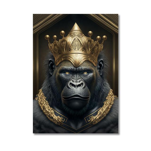 Металлическая Скульптура Король Горилла Холст Живопись Принт Золотой Лев Тигр Олень Бык Постер Искусство Статуя Животного Картина Украшение Стен