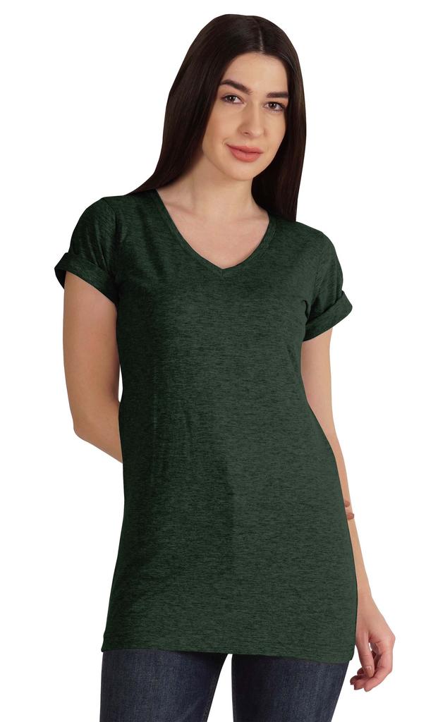 Inkmeso Basic V-neck Jersey T-shirt Short Sleeve Long Length Tee Workout Top For