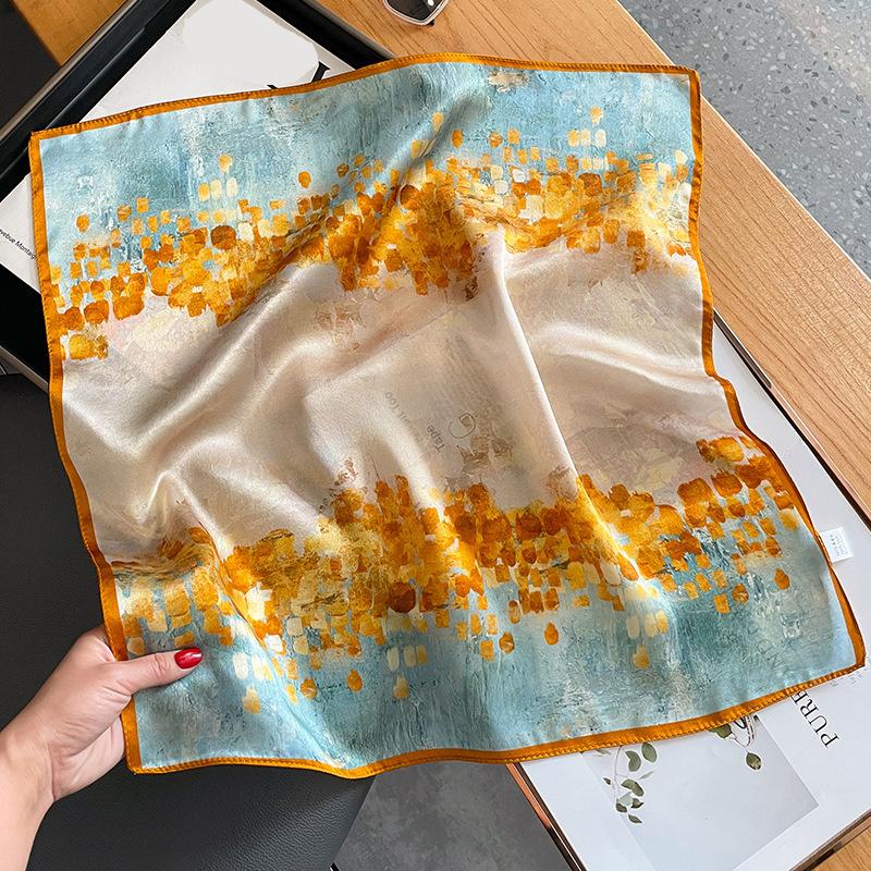 53x53cm 100% Mulberry Silk Scarf Luxury Square Hair Bandana Elegant Head Wrap Neckerchief Sunscreen Shawl for Women