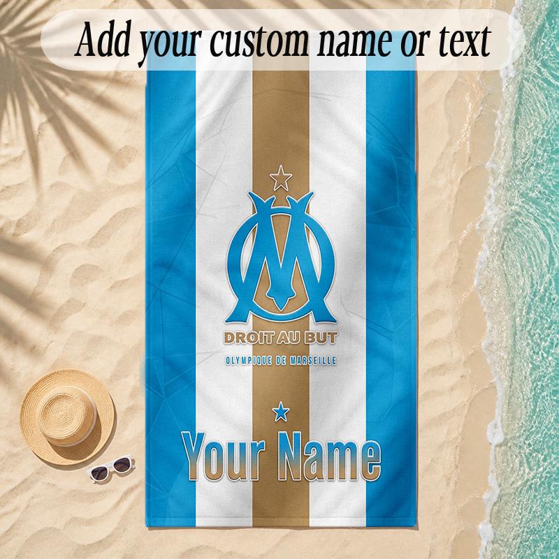 Beach TowelOlympique Marseille FC Custom Name Text Personalized Soft Towel for Beach Pool Indoor Home Decor Gift