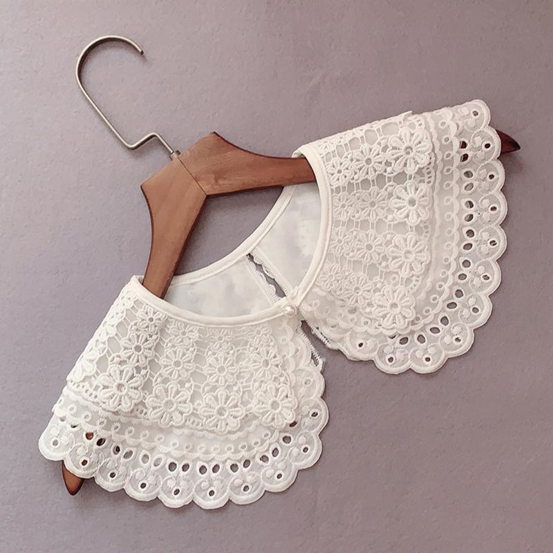 Women Fake Collar Shawl Detachable Blouse Decoration Lace Romantic Flower Embroidery Multi-Layer False Collar Shirt Collar