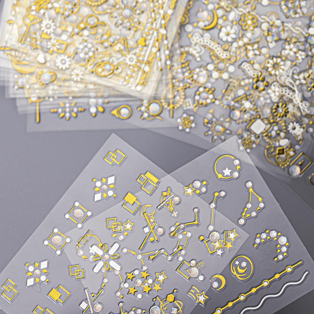 30 листов, 3D геометрические линии, наклейки для дизайна ногтей, прозрачная нижняя часть, белое золото, цветок, бабочка, серия, наклейки для ногтей, маникюрные украшения