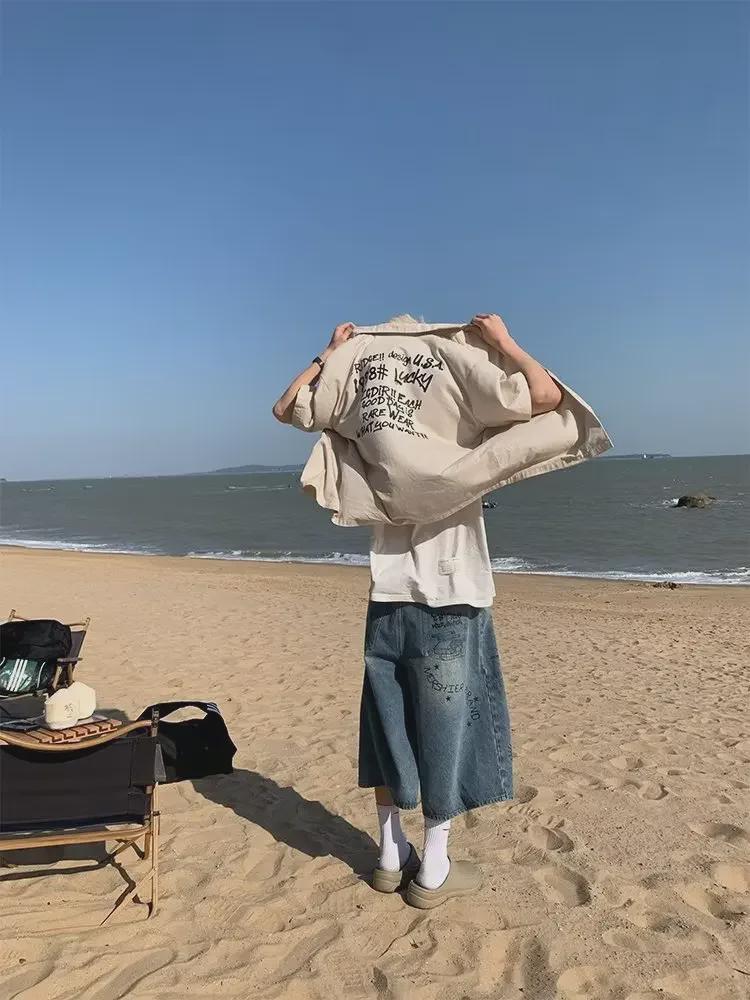 Мужские джинсовые шорты свободного покроя American Retro Graffiti — модные, свободные, 7-точечные, для лета