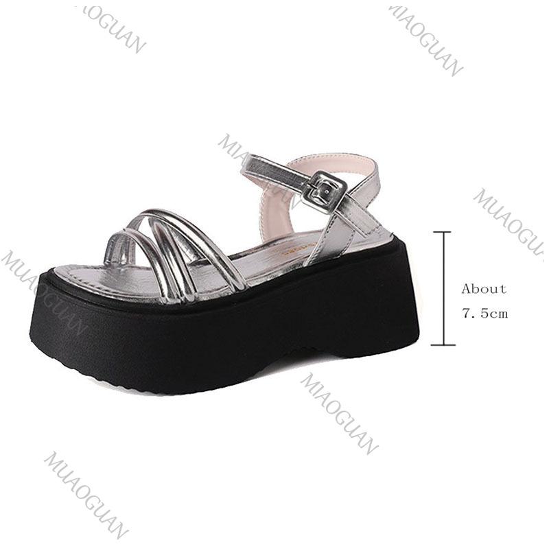 Модные римские сандалии женские 2025 новые летние на толстой подошве с перекрестными ремешками на платформе повседневные босоножки на высоком каблуке однотонные сандалии на каблуке для женщин