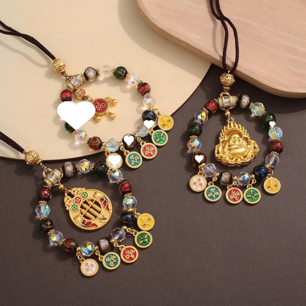 Tibetan Wealth God Zhakila Lhamo Incense Ash Glass Pendant - Five Directions Car Charm, Metal Retro Style