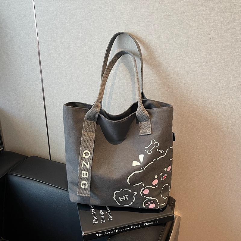 Casual Canvas Bag Women's Large-capacity New Cute Printed Shoulder Bag Class Commuter Tote Bag