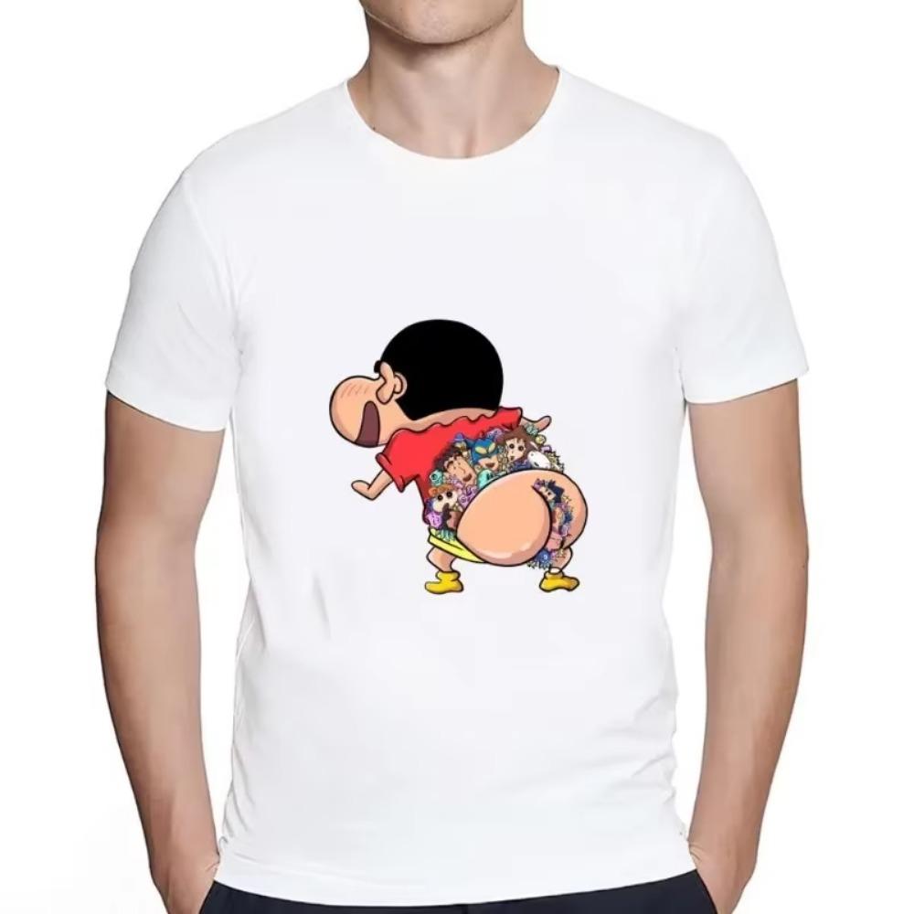 MINISO Летняя Новинка Мужская Милая Аниме Принт Крейон Шин-чан Хлопковая Футболка Короткий Рукав Круглый Вырез Футболки Уличная Одежда Повседневные Парные Топы