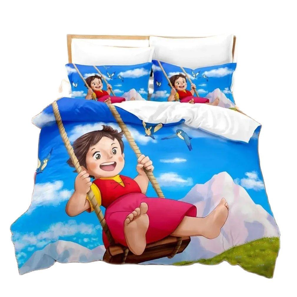 Постельный комплект «Альпы», Постельный комплект «Хайди» Односпальный Полуторный Двуспальный Кинг-сайз, Пододеяльник с мультяшным принтом, Украшение для спальни
