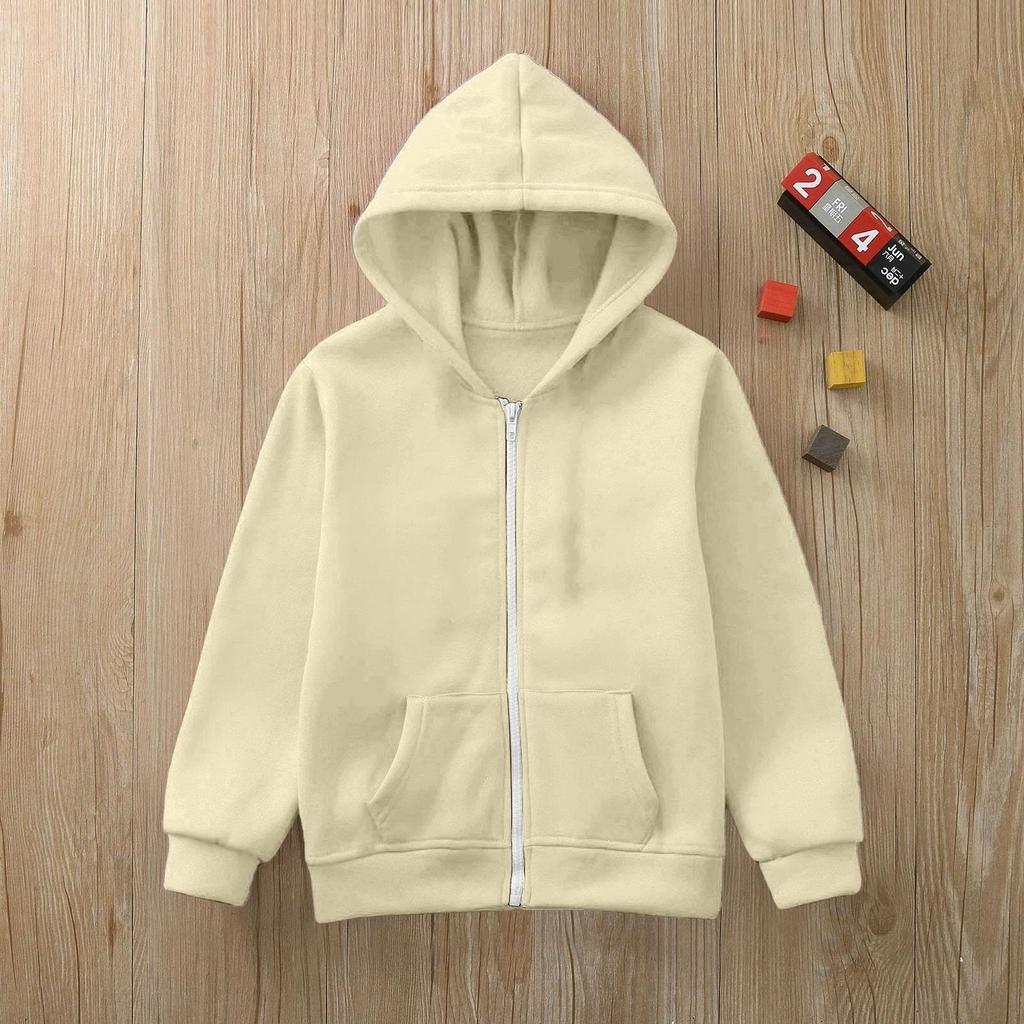 Boys Girls Children's Zip Up Hoodie Loose Solid Color Hooded Sports Shirt Sweatshirt Jacket Coats With Pocket
