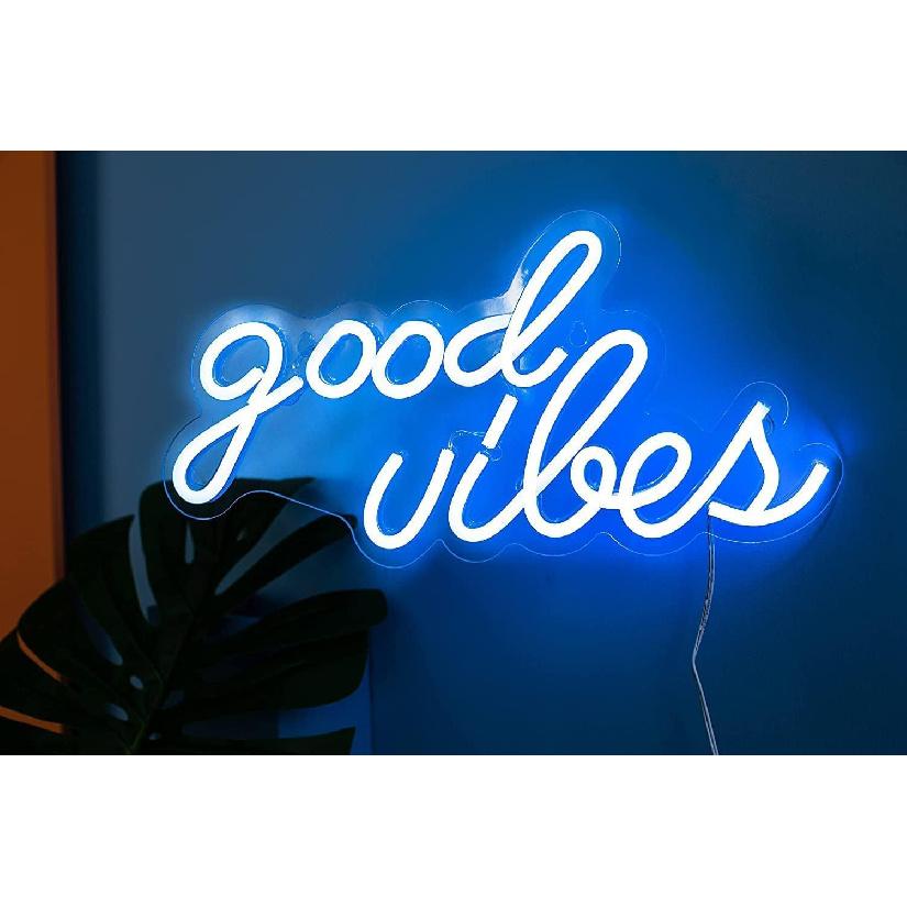 DECANIT Good Vibes Neon Sign for Bedroom Wall Decor Powered by USB Neon Light, Ice Blue Color,16.1"x8.3"x0.6"
