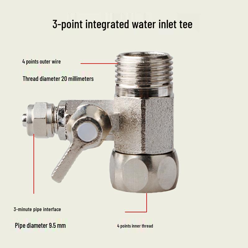Household Water Purifier Inlet Tee Valve Connector, 4-to-2/3-point Ball Valve Switch