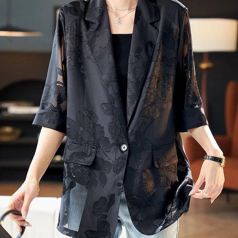 Suit Jacket Cotton Women Spring Autumn Slim Versatile Skeleton Casual Button Cardigan Tweed Lapel Cardigan Suit