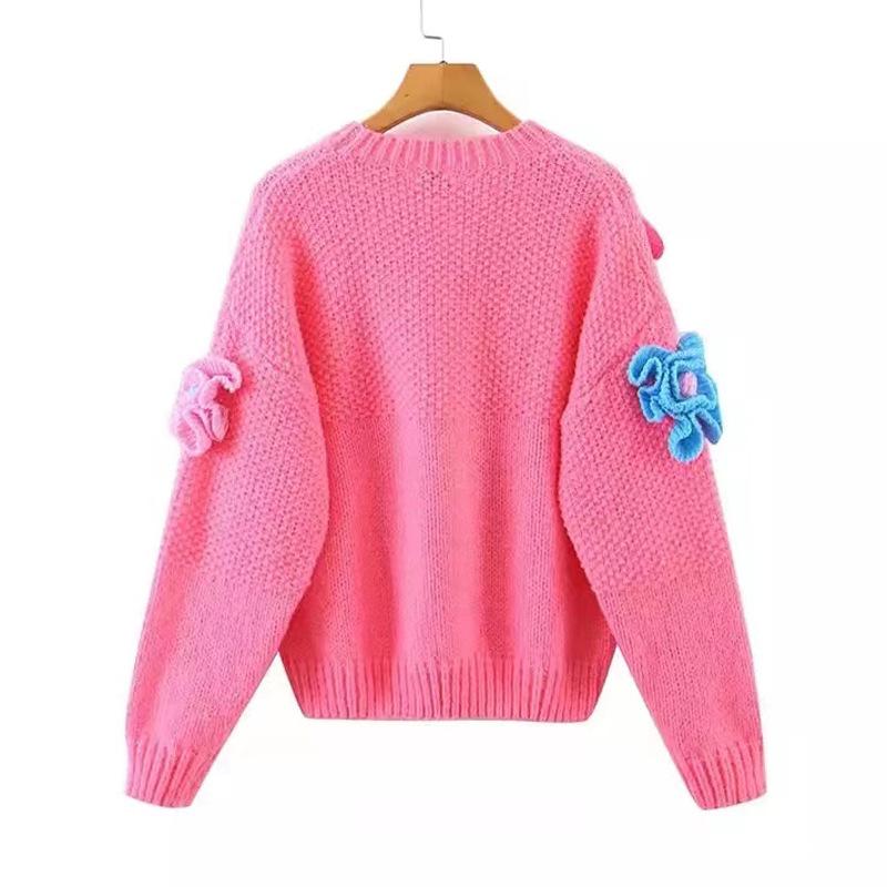 Новый трехмерный цветочный вязаный женский свитер для женщин, новый свободный, томный, ленивый, ветер, иностранный, сладкий, женский свитер