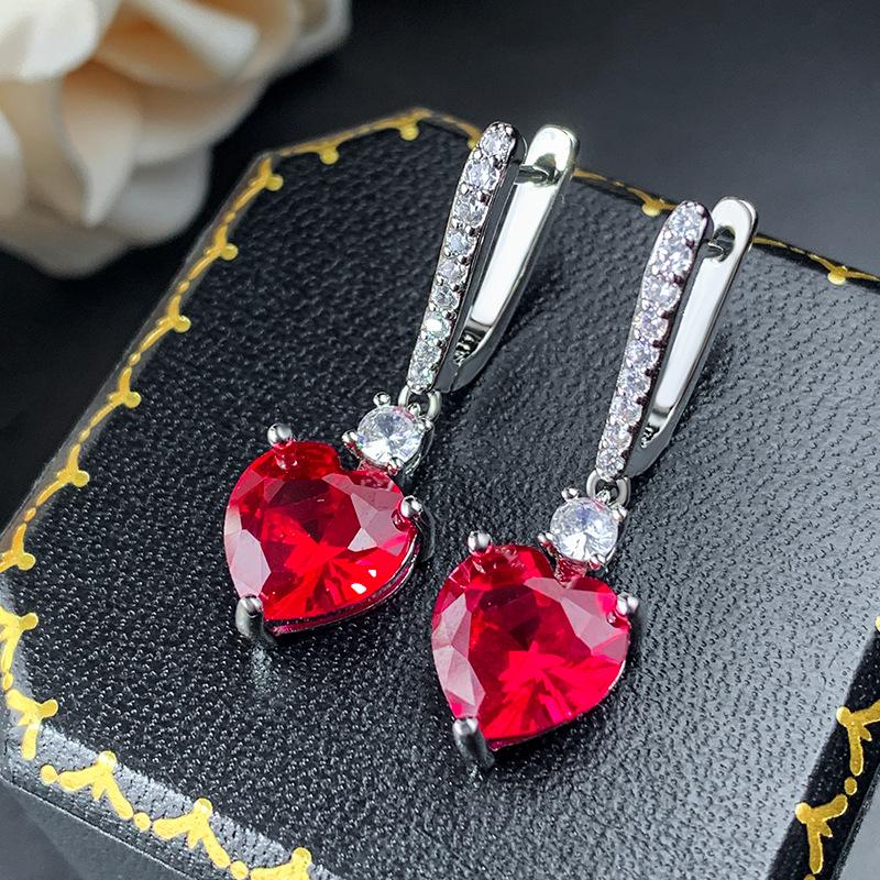 Jewelry Earrings Jewelry Earrings Heart-Shaped Red Corundum Long Earrings Women'S High-End Sense Versatile Fashion